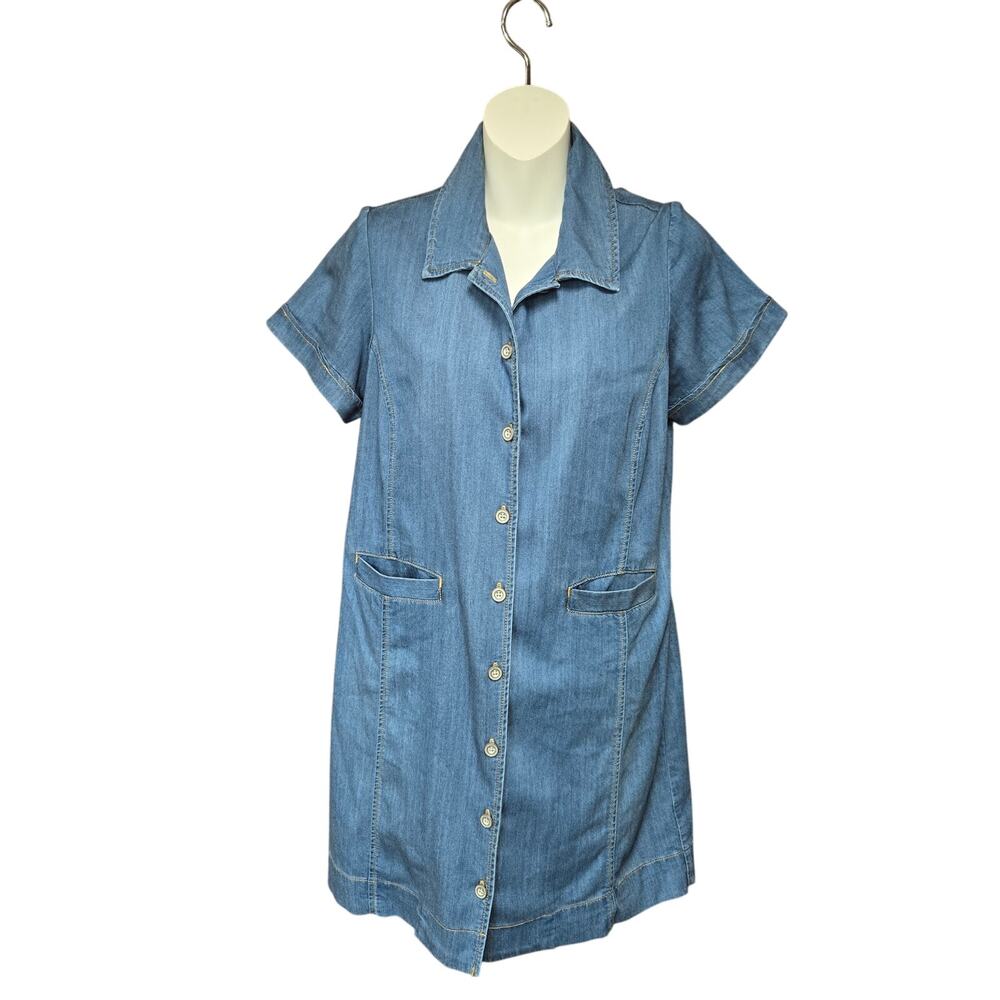 CAbi Light Blue Denim Midi Shirt Dress